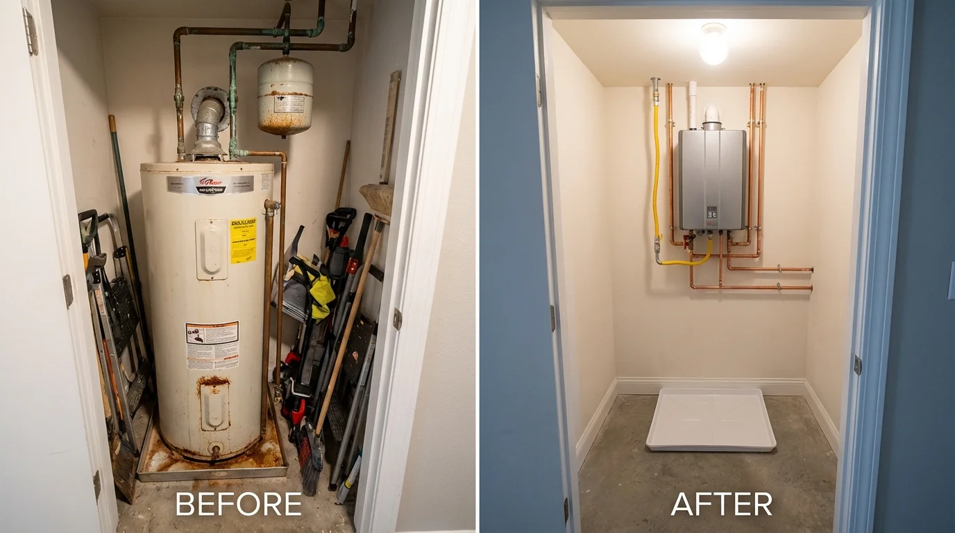 Tank water heater versus wall-mounted tankless unit comparison for Bedford, VA homeowners
