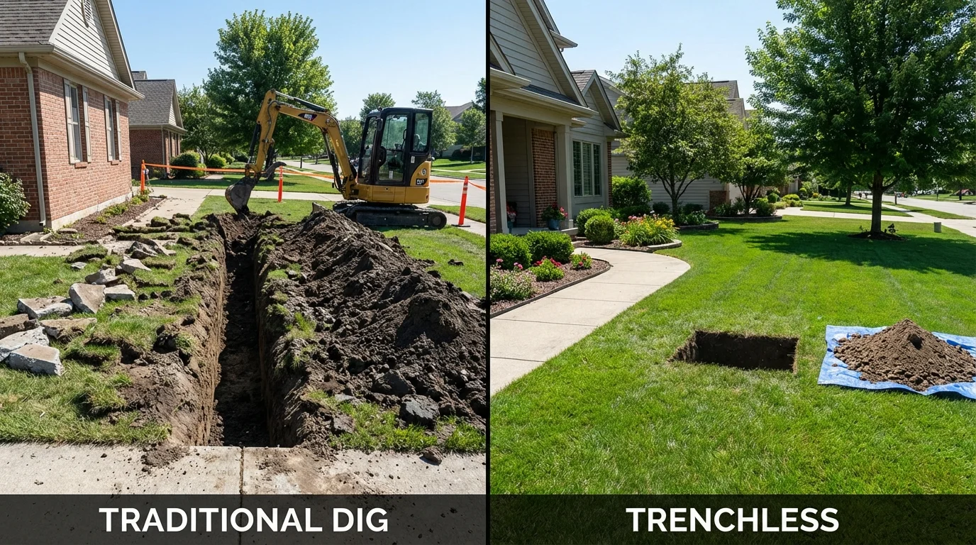 Trenchless sewer repair with minimal yard damage versus traditional excavation in Bedford, VA
